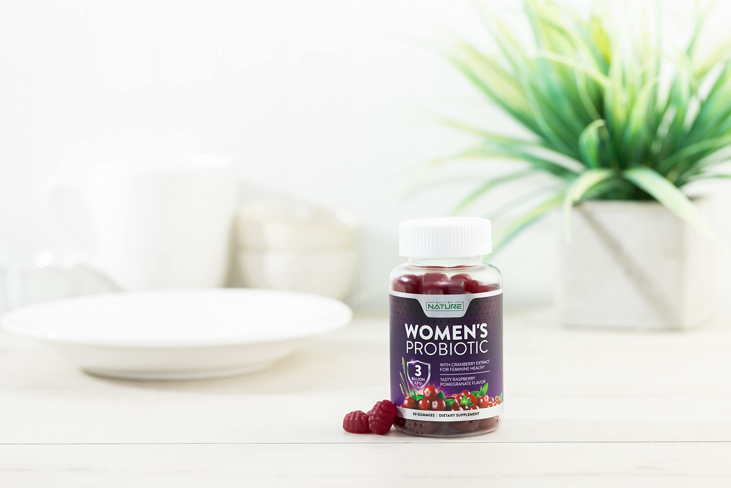 Built by Nature Probiotics for Women bottle with 60 gummies clearly labeled for dosage.