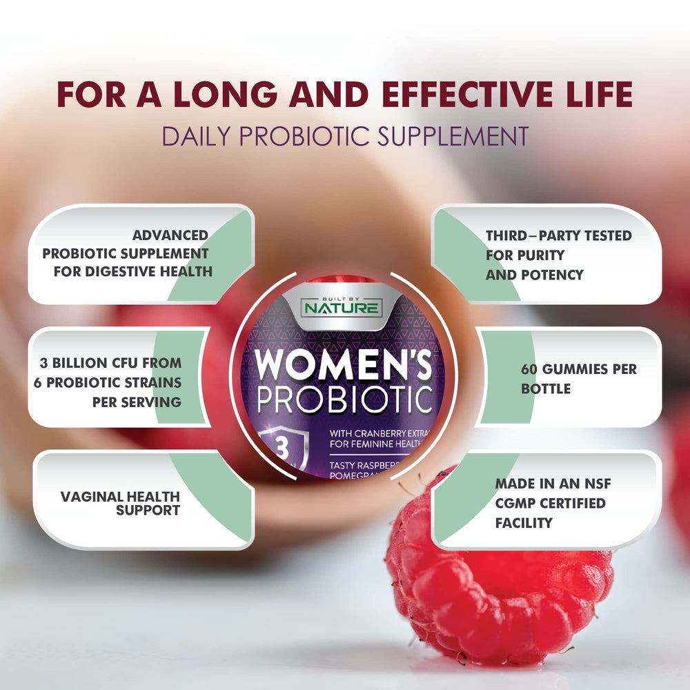 Built by Nature Probiotics for Women bottle and pill-dispense cap ready for daily routine.
