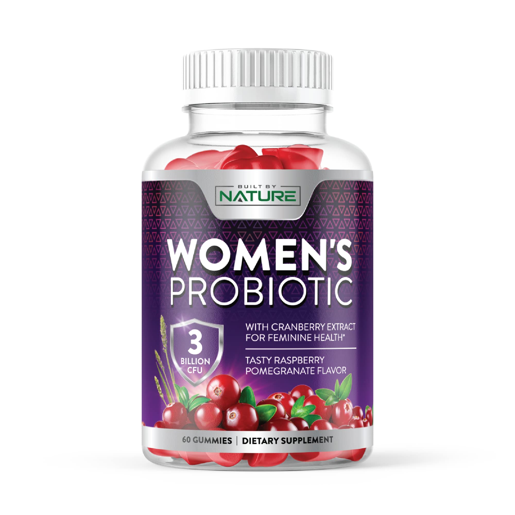 Built by Nature Probiotics for Women bottle with gummies supports daily digestive balance.