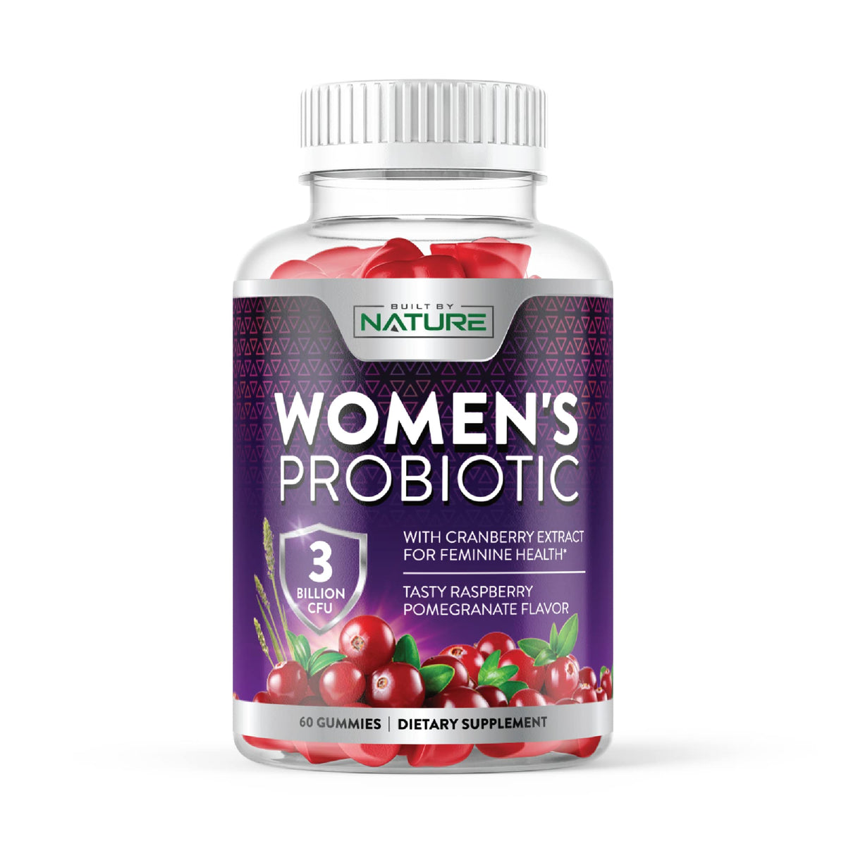 Built by Nature Probiotics for Women bottle with gummies supports daily digestive balance.