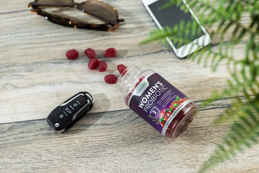 Built by Nature Probiotics for Women gummies close-up highlight enjoyable berry flavor.