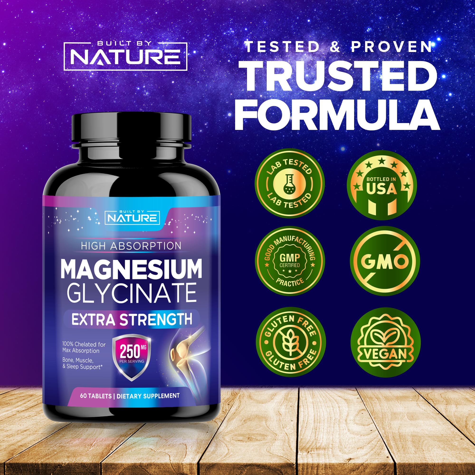 Pouring Built By Nature Magnesium Glycinate tablets from the bottle.