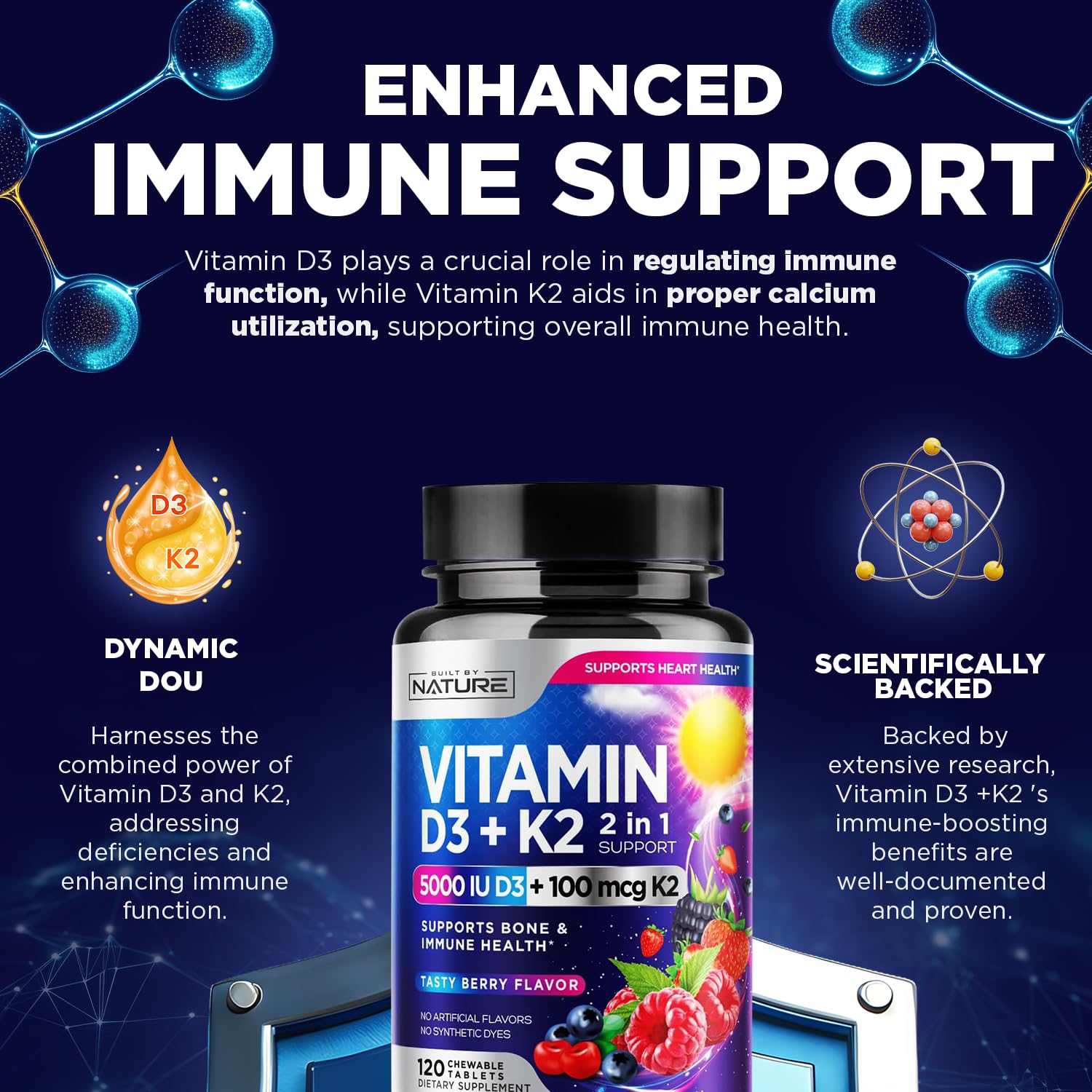 Built by Nature Vitamin D3 K2 chewable berry flavor label close-up