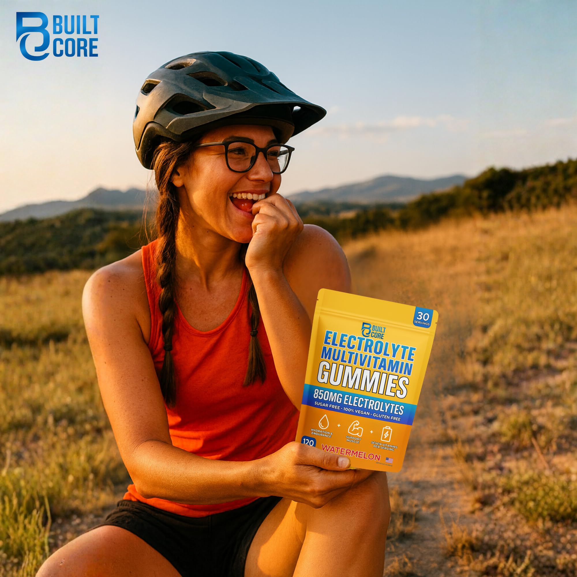 Seven vitamins per serving in BuiltCore Electrolyte Gummies for daily wellness.