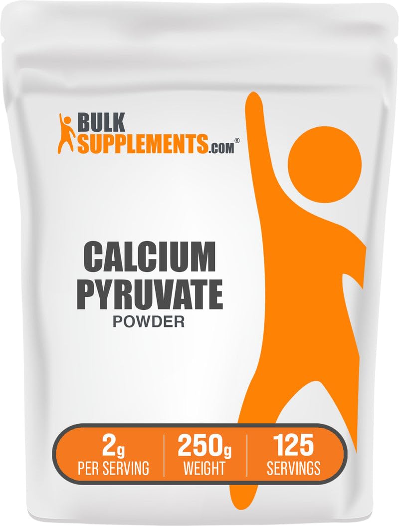 BulkSupplements Calcium Pyruvate Powder jar, unflavored and gluten-free, easy daily mix.
