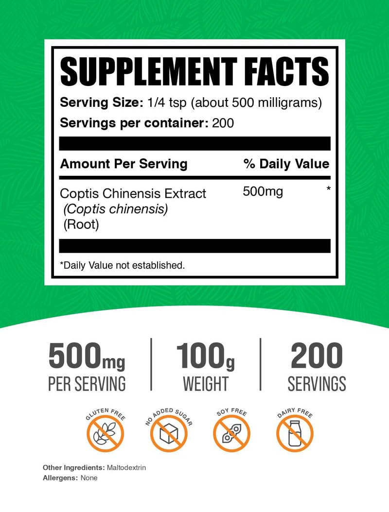 Powder with scoop showing easy 500 mg serving of Coptis Chinensis extract