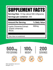 Powder with scoop showing easy 500 mg serving of Coptis Chinensis extract