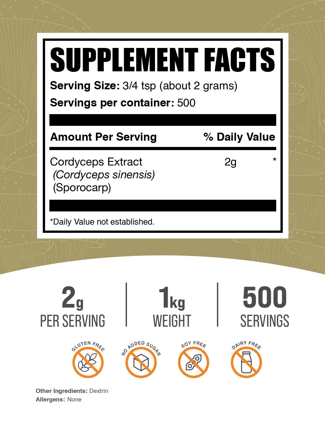 BulkSupplements cordyceps powder serving scoop enables precise, convenient daily dosing.
