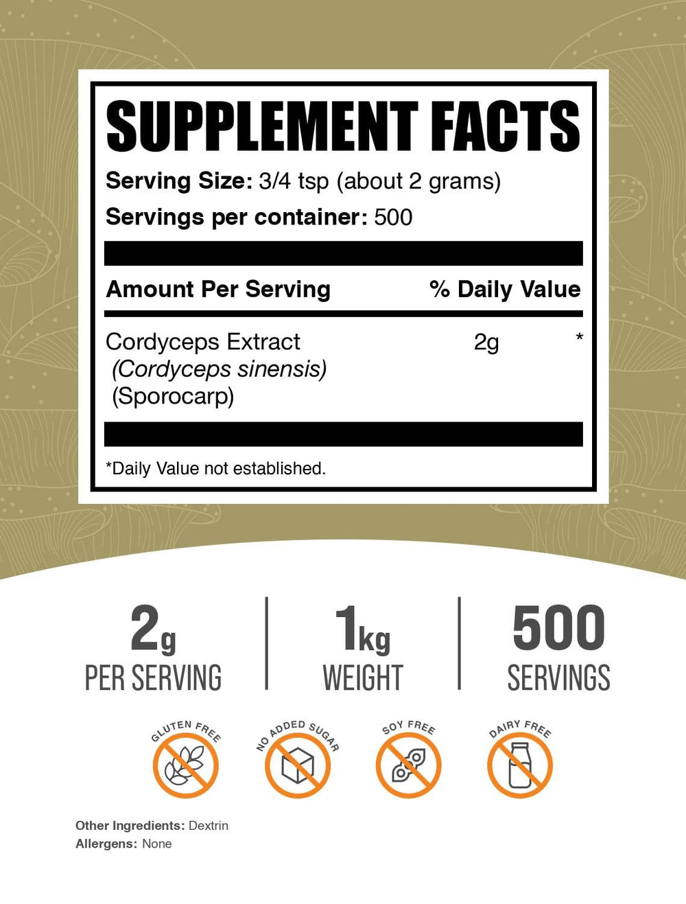 BulkSupplements cordyceps powder serving scoop enables precise, convenient daily dosing.