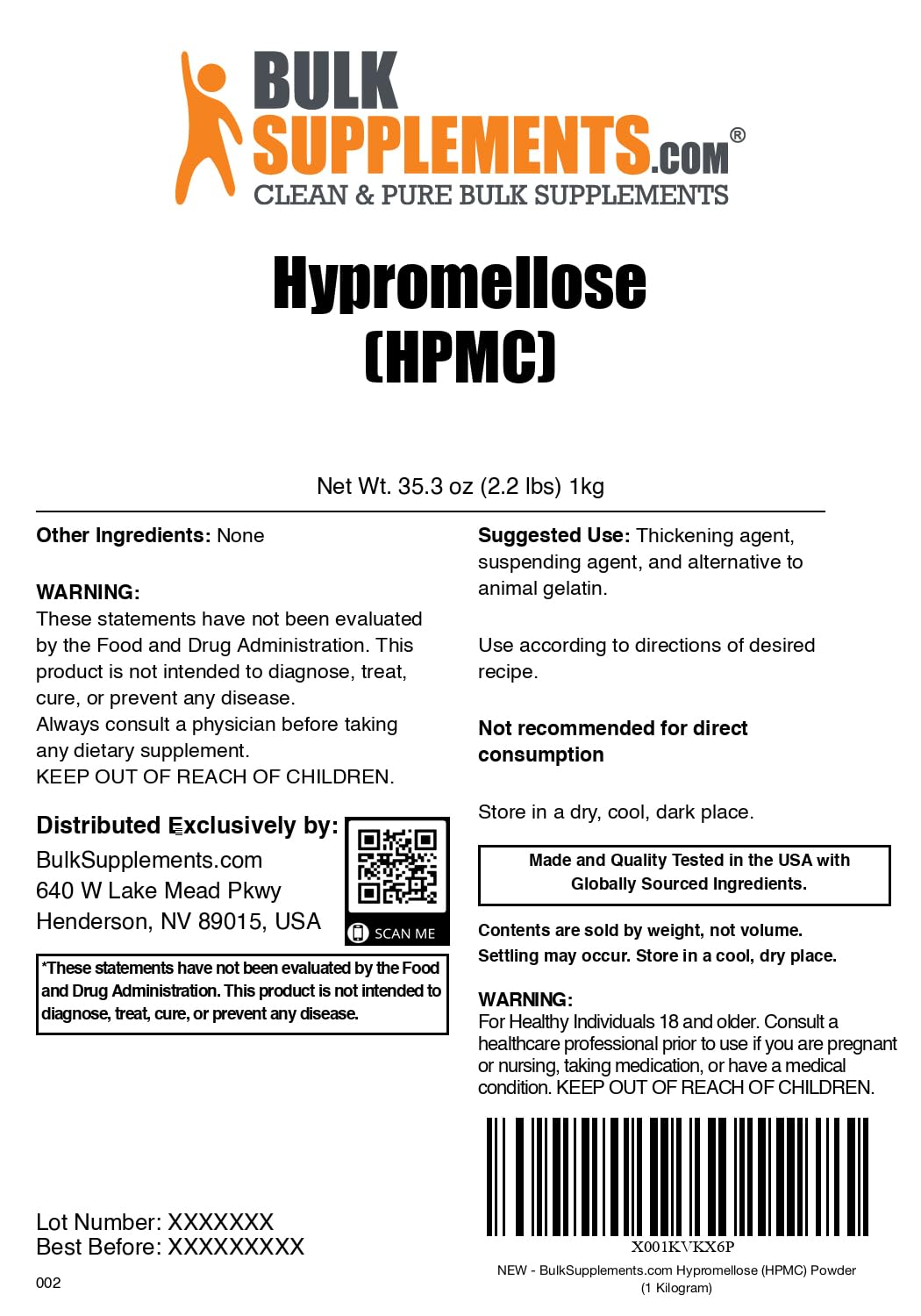 BulkSupplements Hypromellose powder close-up showing fine excipient texture.