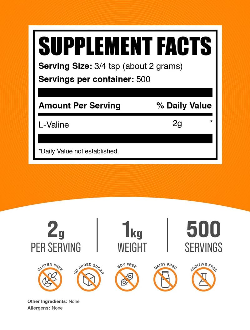BulkSupplements L-Valine powder scoop: easy serving for workouts and daily wellness routines