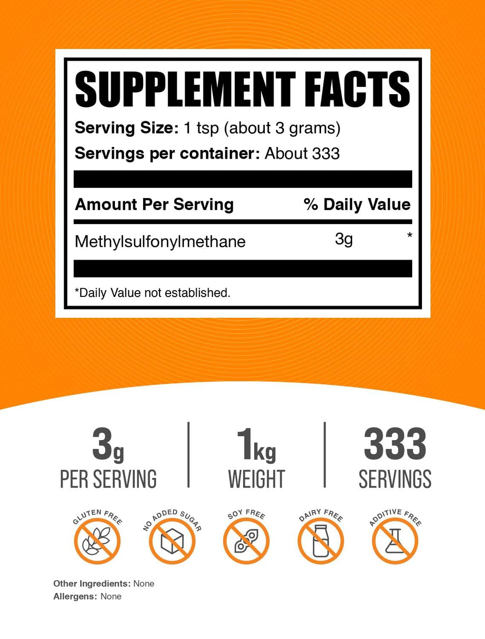 BulkSupplements MSM powder container ready to mix into shakes