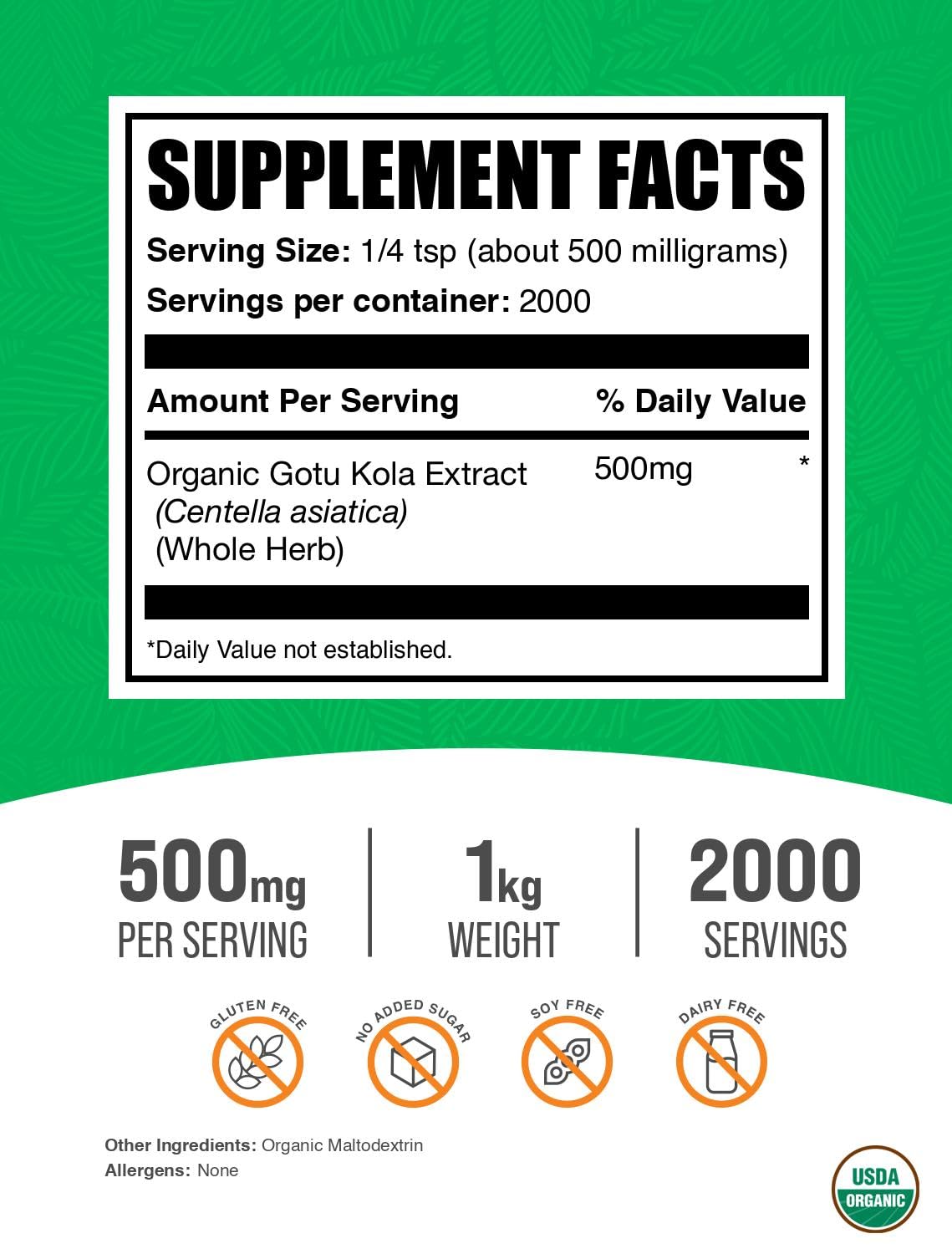 BulkSupplements Gotu Kola powder with scoop for easy mixing