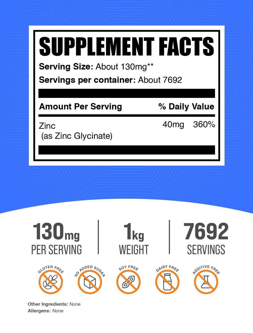 BulkSupplements Zinc Glycinate powder with scoop highlighting easy dosing.