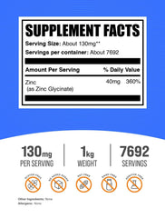 BulkSupplements Zinc Glycinate powder with scoop highlighting easy dosing.