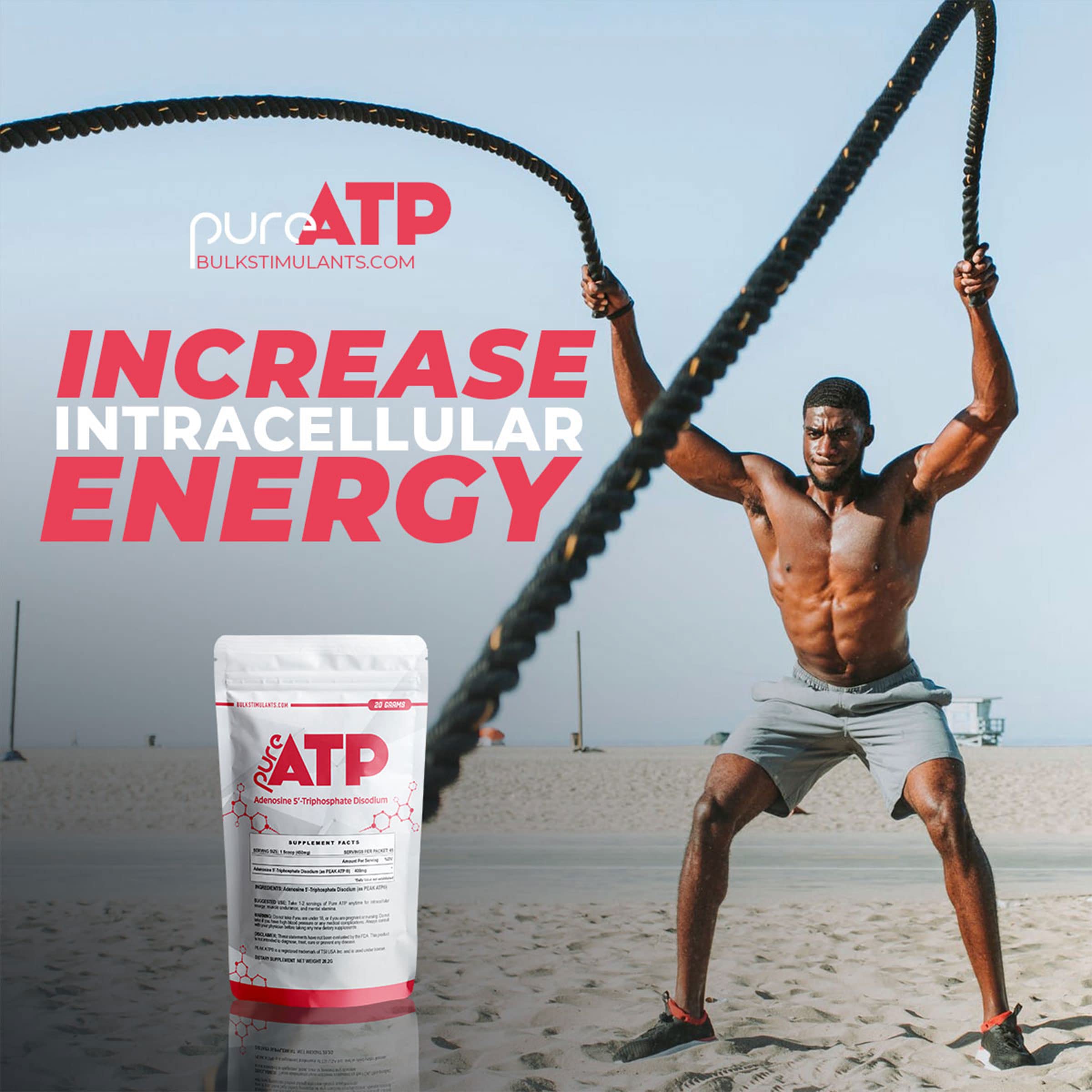 BulkStimulants Pure ATP bottle closeup highlighting purity and design
