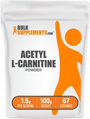 BulkSupplements Acetyl L-Carnitine powder being poured for easy daily supplementation.