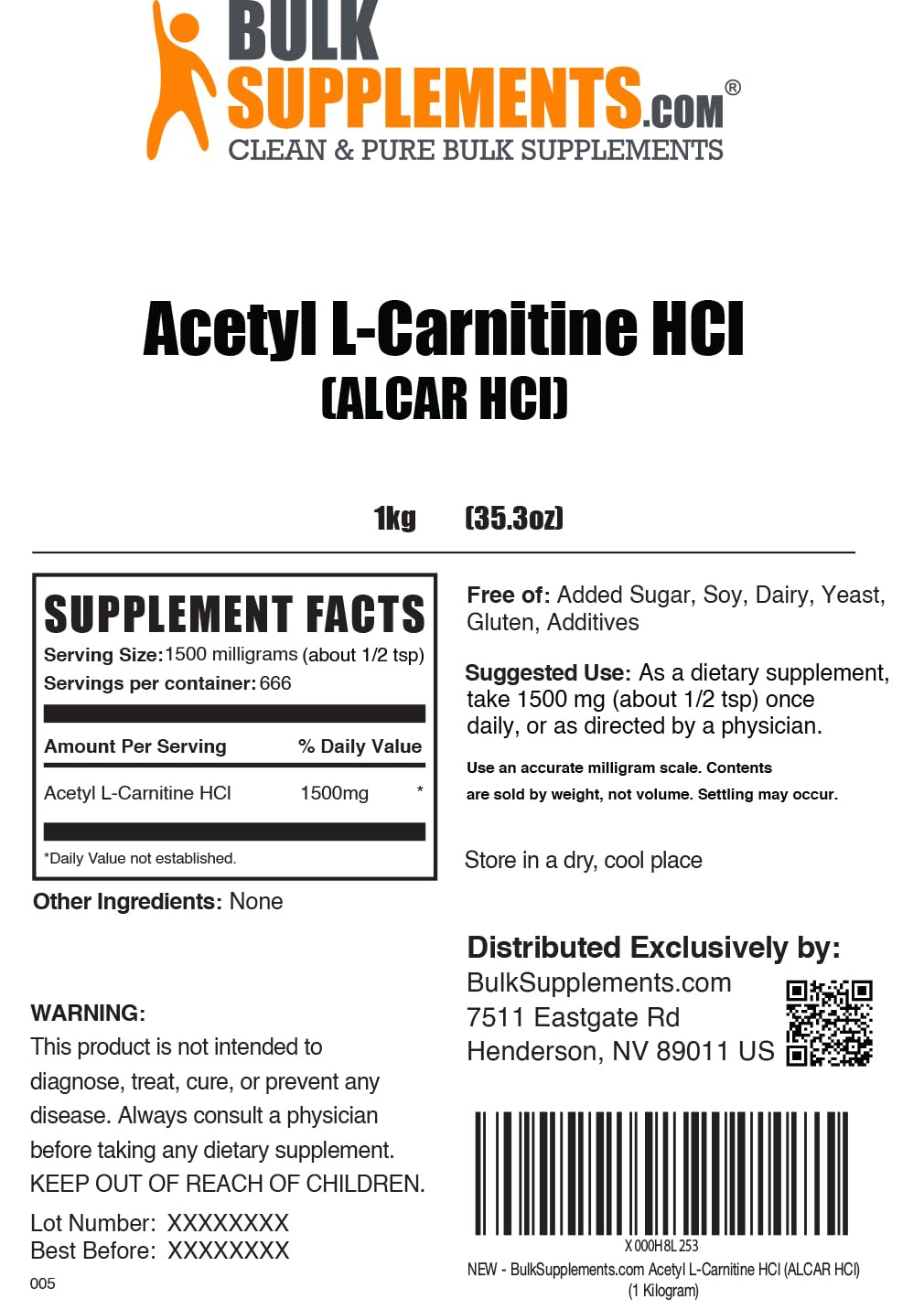 BulkSupplements Acetyl L-Carnitine powder feature card illustrating versatile usage.