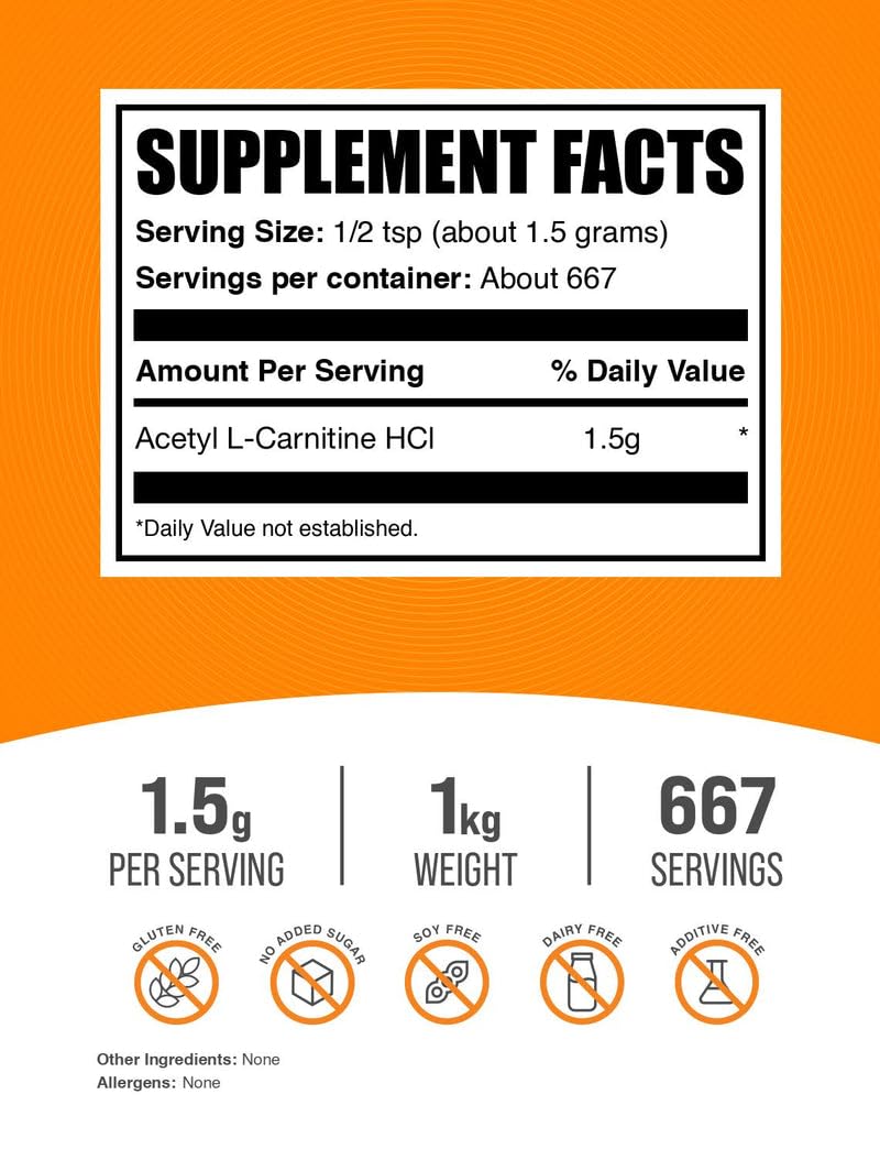 BulkSupplements Acetyl L-Carnitine powder scoop ready for easy measuring in shakes.