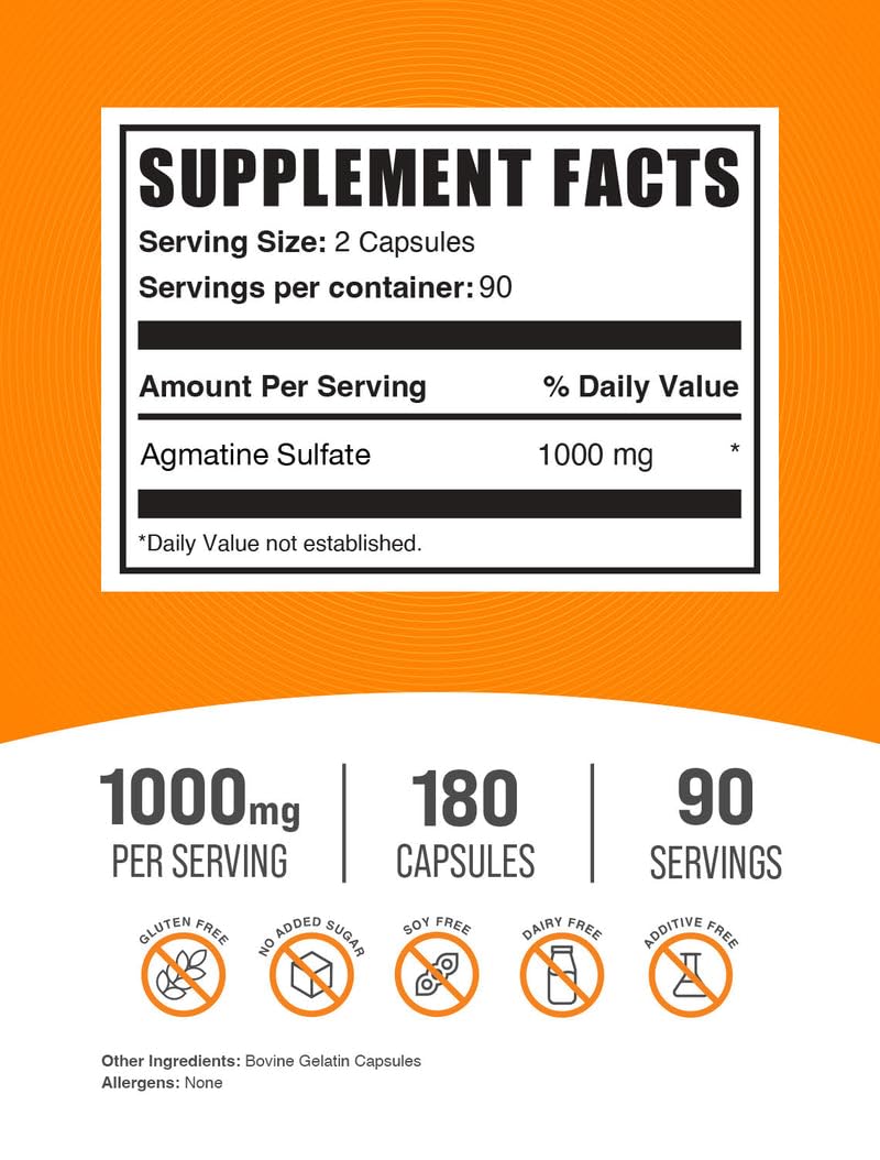 BulkSupplements Agmatine Sulfate Capsules two-capsule daily dose