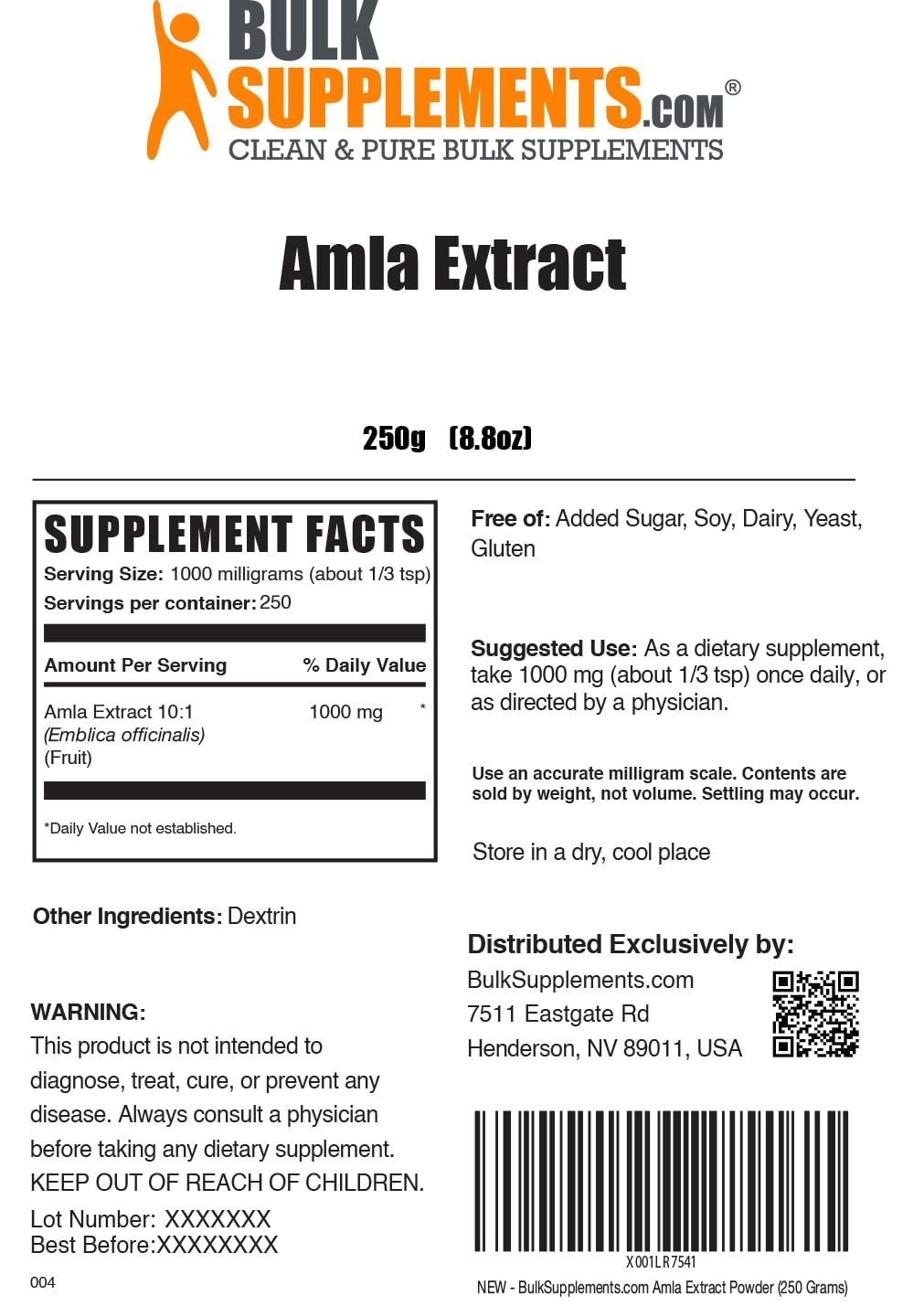 BulkSupplements amla extract powder in glass jar ready for blending