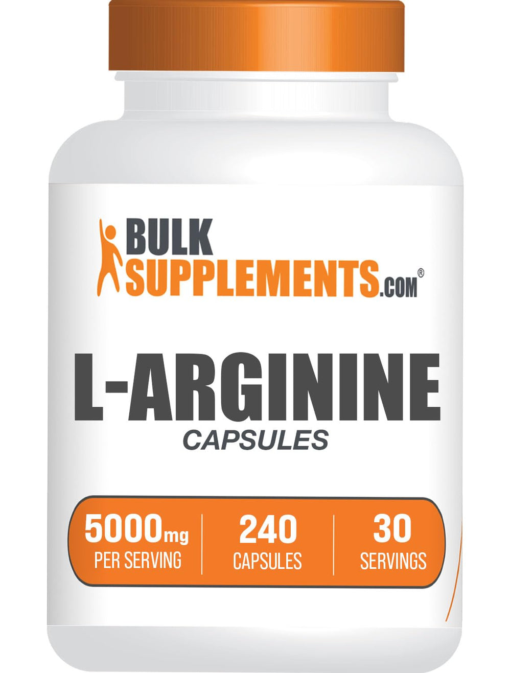 BulkSupplements L-Arginine 5000mg bottle shows easy daily use for workouts