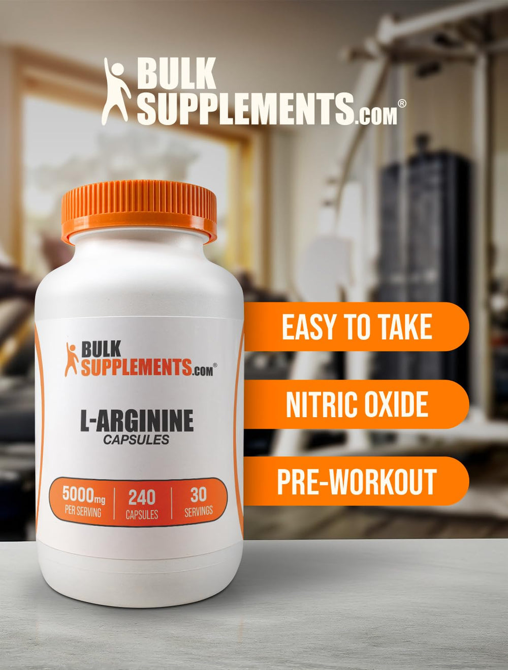 BulkSupplements L-Arginine capsules outdoor workout scene emphasizing active use