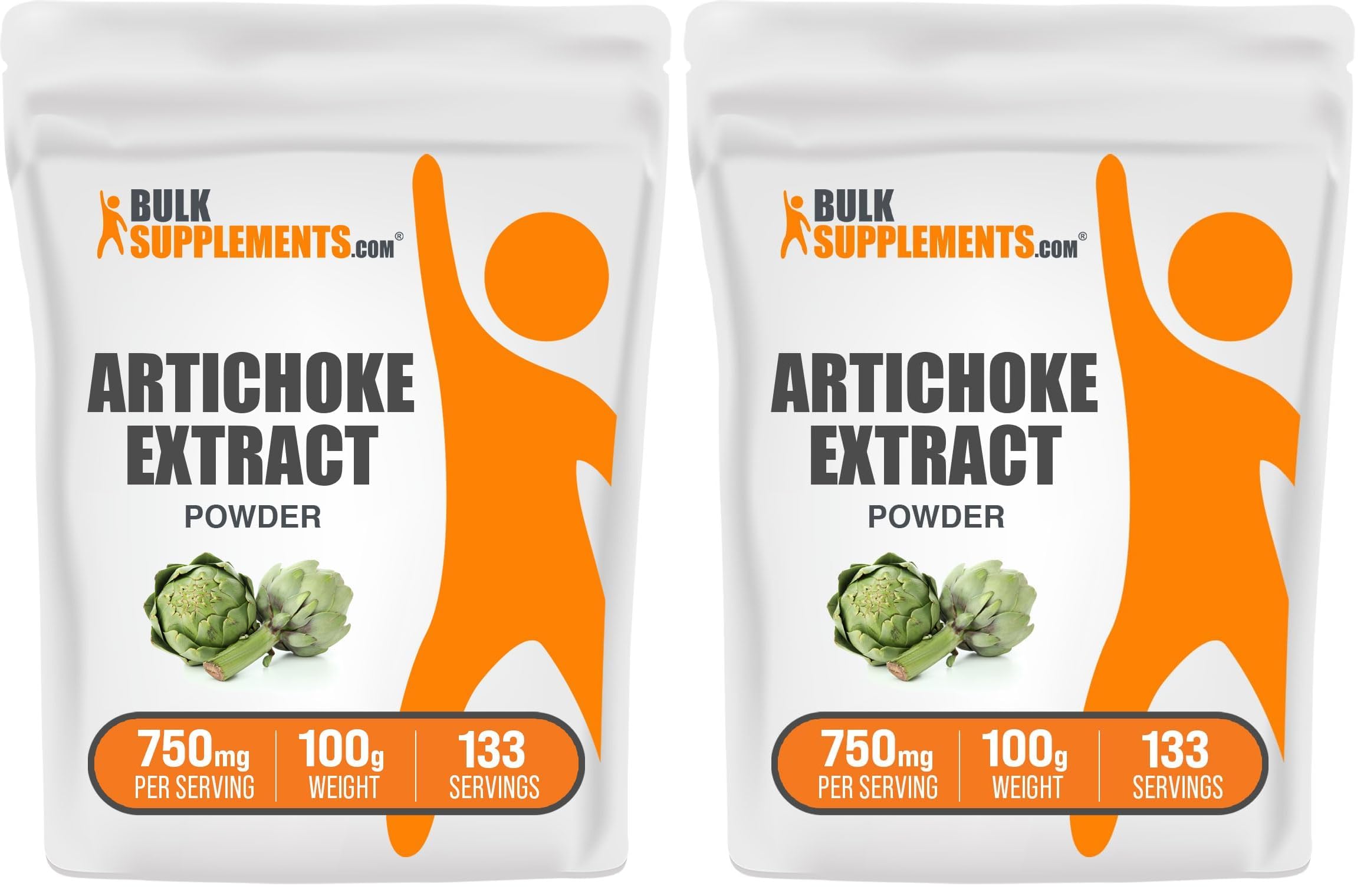 BulkSupplements Artichoke Extract Powder pack view, vegan and gluten-free daily wellness option.