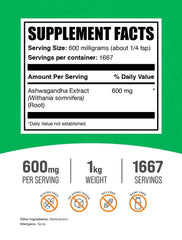 BulkSupplements Ashwagandha Root Extract Powder with a scoop for easy measuring