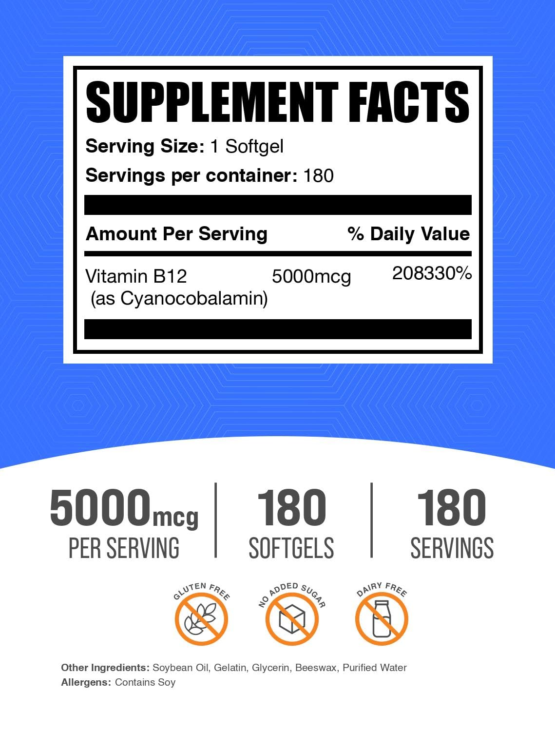 BulkSupplements Vitamin B12 softgel label close-up highlighting ingredients