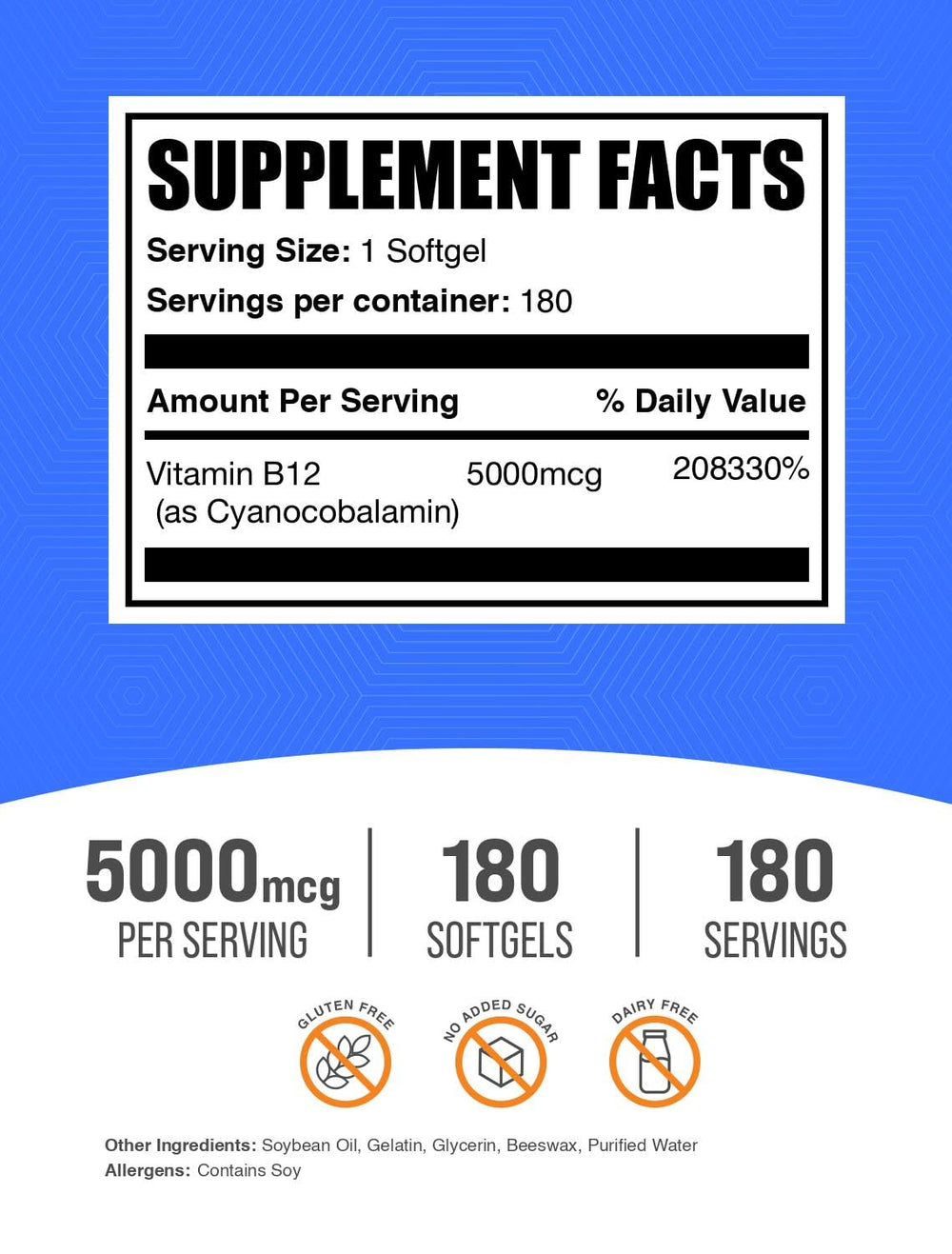 BulkSupplements Vitamin B12 softgel label close-up highlighting ingredients