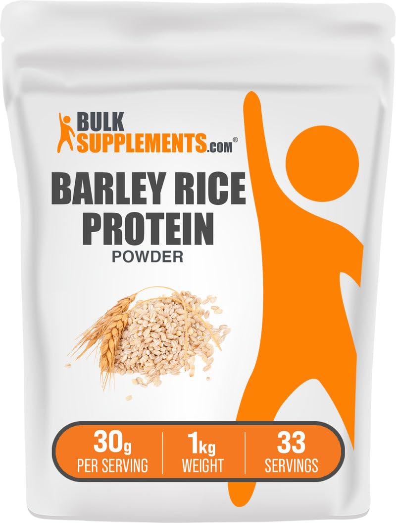 BulkSupplements Barley Rice Protein Powder jar for vegan shakes.