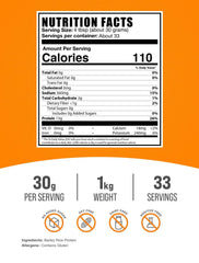 BulkSupplements Barley Rice Protein Powder scoop shows 30 g serving for daily smoothies.