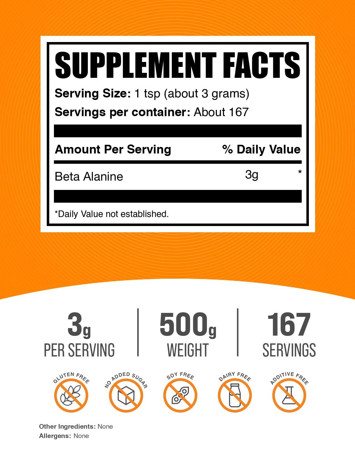 BulkSupplements Beta-Alanine powder with scoop for precise 3 g servings.