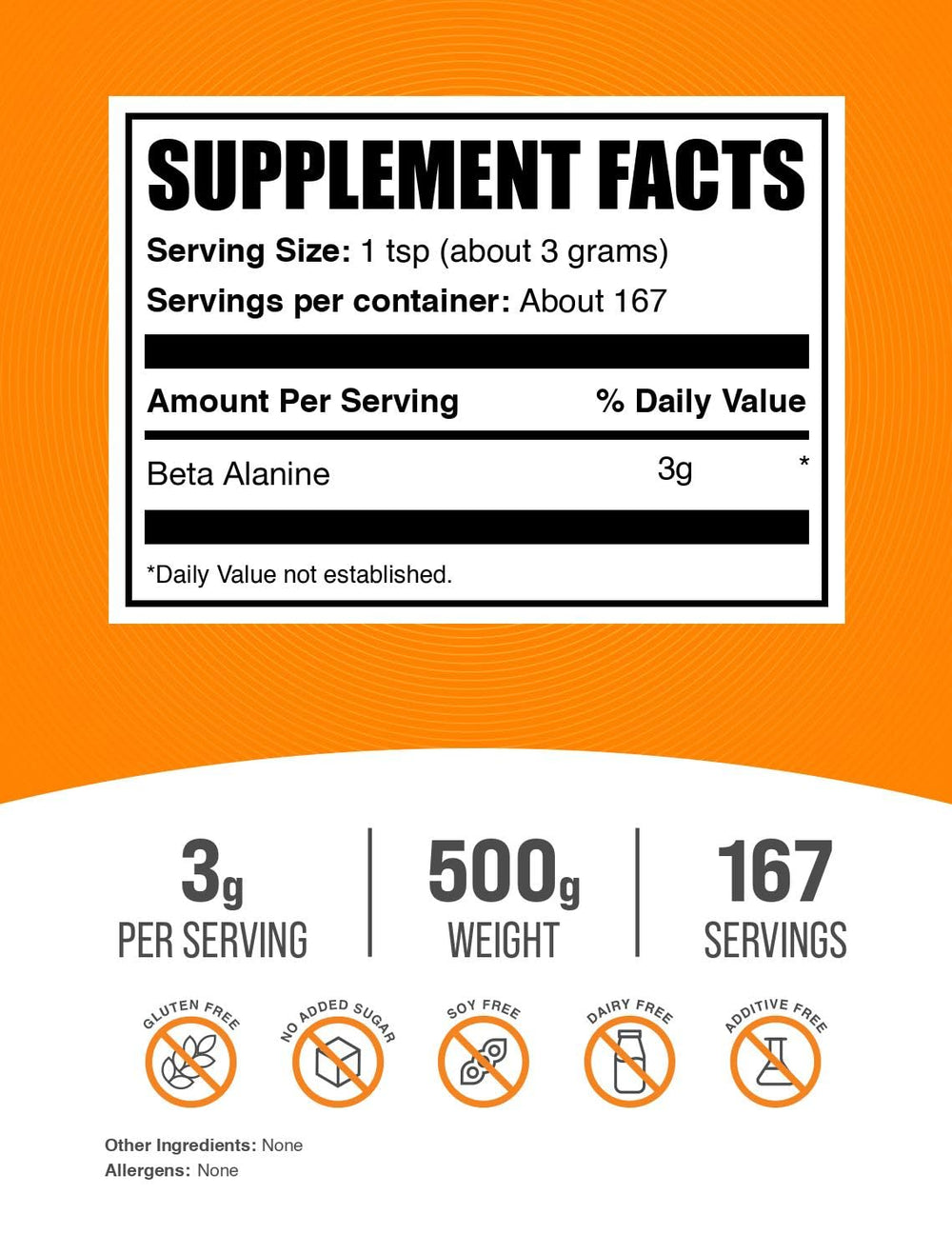 BulkSupplements Beta-Alanine powder with scoop for precise 3 g servings.