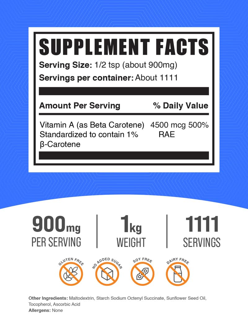 Beta Carotene powder with scoop for easy daily dosing