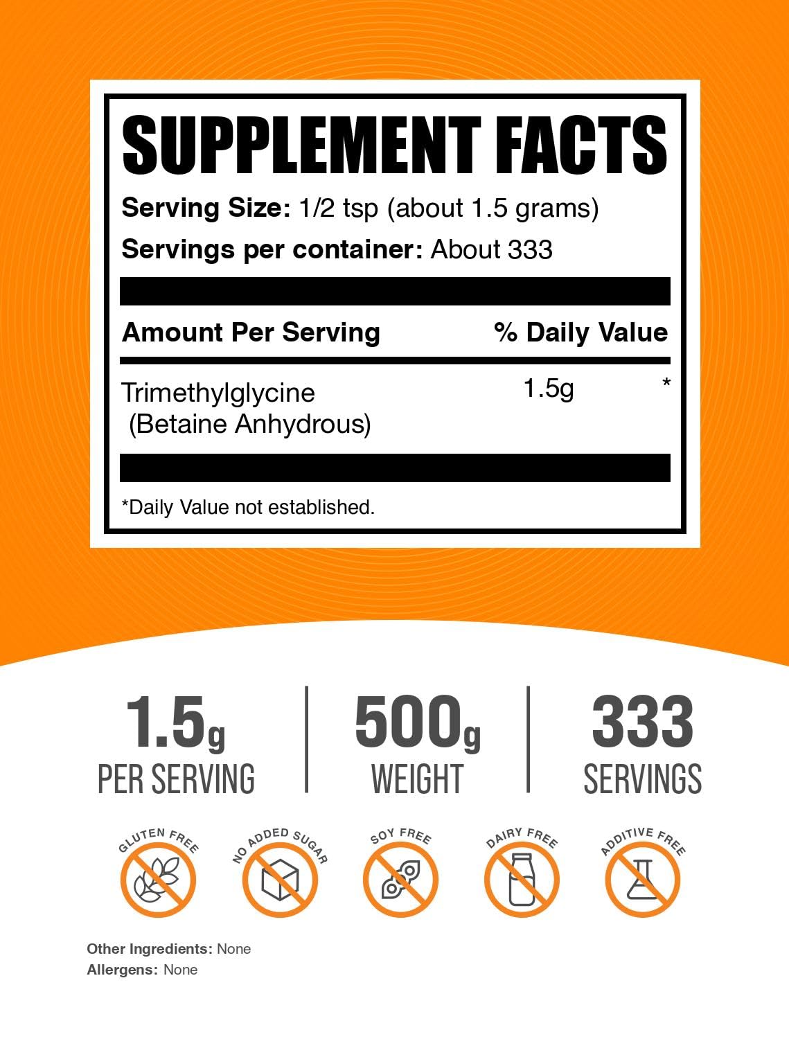 BulkSupplements Betaine Anhydrous Powder scoop enables easy measurement for daily dosing.