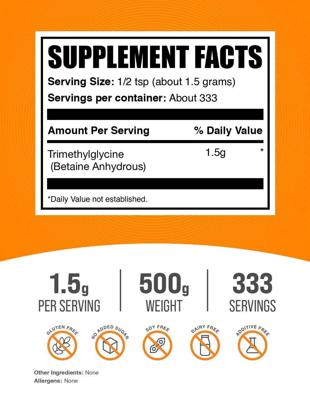 BulkSupplements Betaine Anhydrous Powder scoop enables easy measurement for daily dosing.