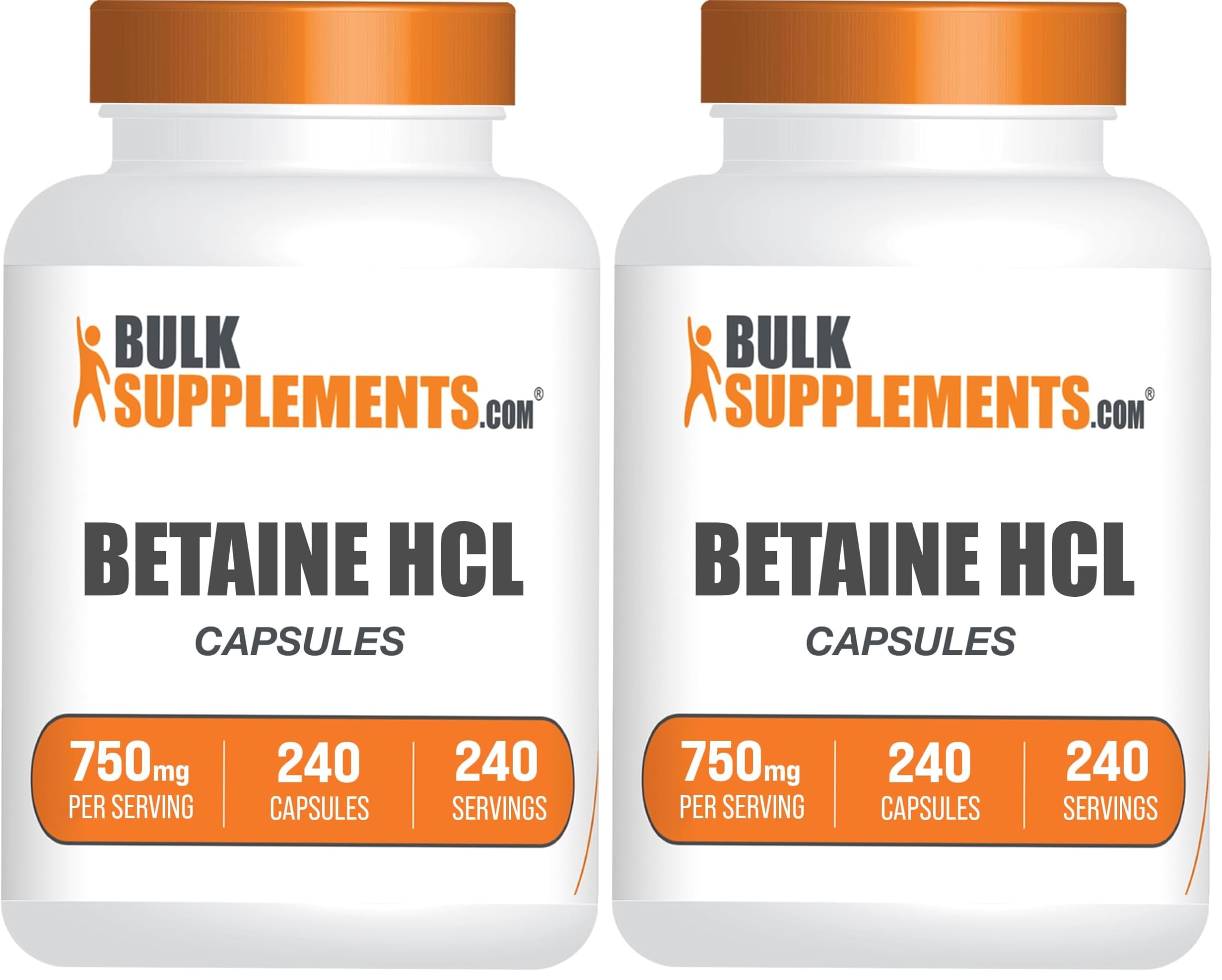 Bulksupplements Betaine HCl capsules bottle for convenient daily digestive support.