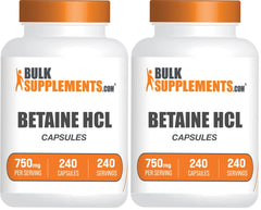 Bulksupplements Betaine HCl capsules bottle for convenient daily digestive support.