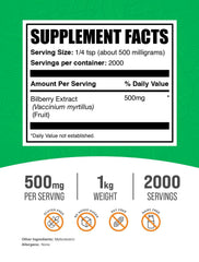 BulkSupplements Bilberry Extract packaging showcases vegan and gluten-free credentials