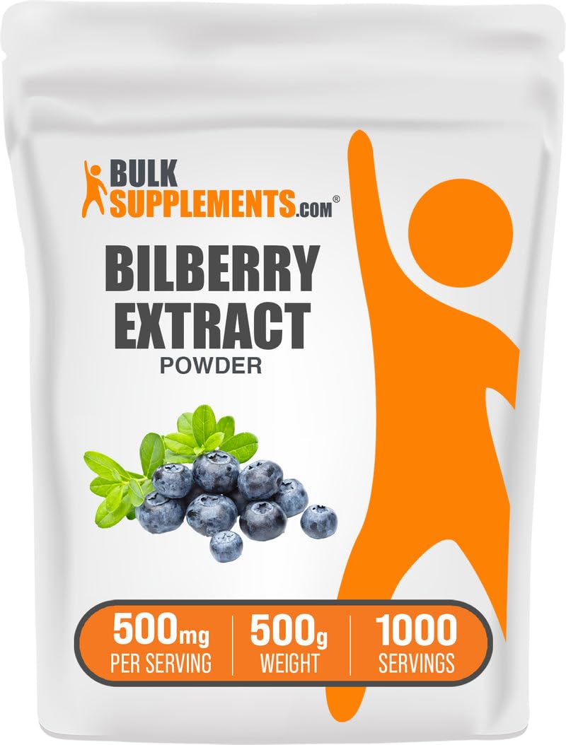 BulkSupplements Bilberry Extract Powder packaging front, vegan and gluten-free for daily wellness.