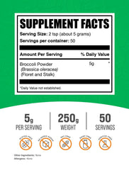 BulkSupplements broccoli powder with scoop for easy shake additions.