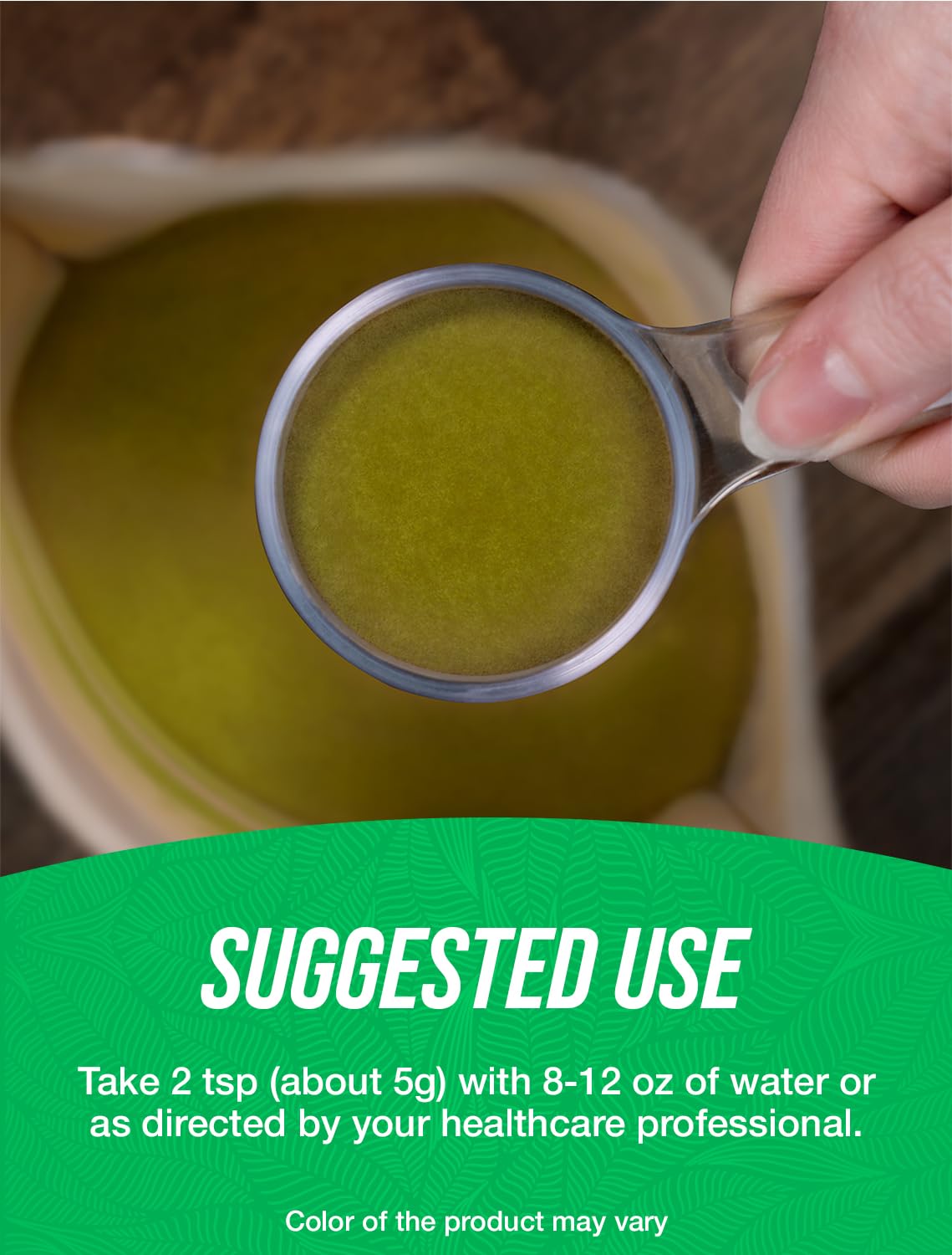 BulkSupplements broccoli powder spill shot showing versatile, easy-to-use supplement.