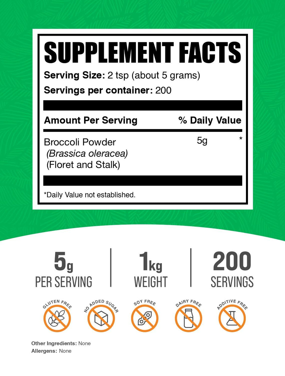 BulkSupplements broccoli powder texture with a scoop, ideal for easy daily supplementation.