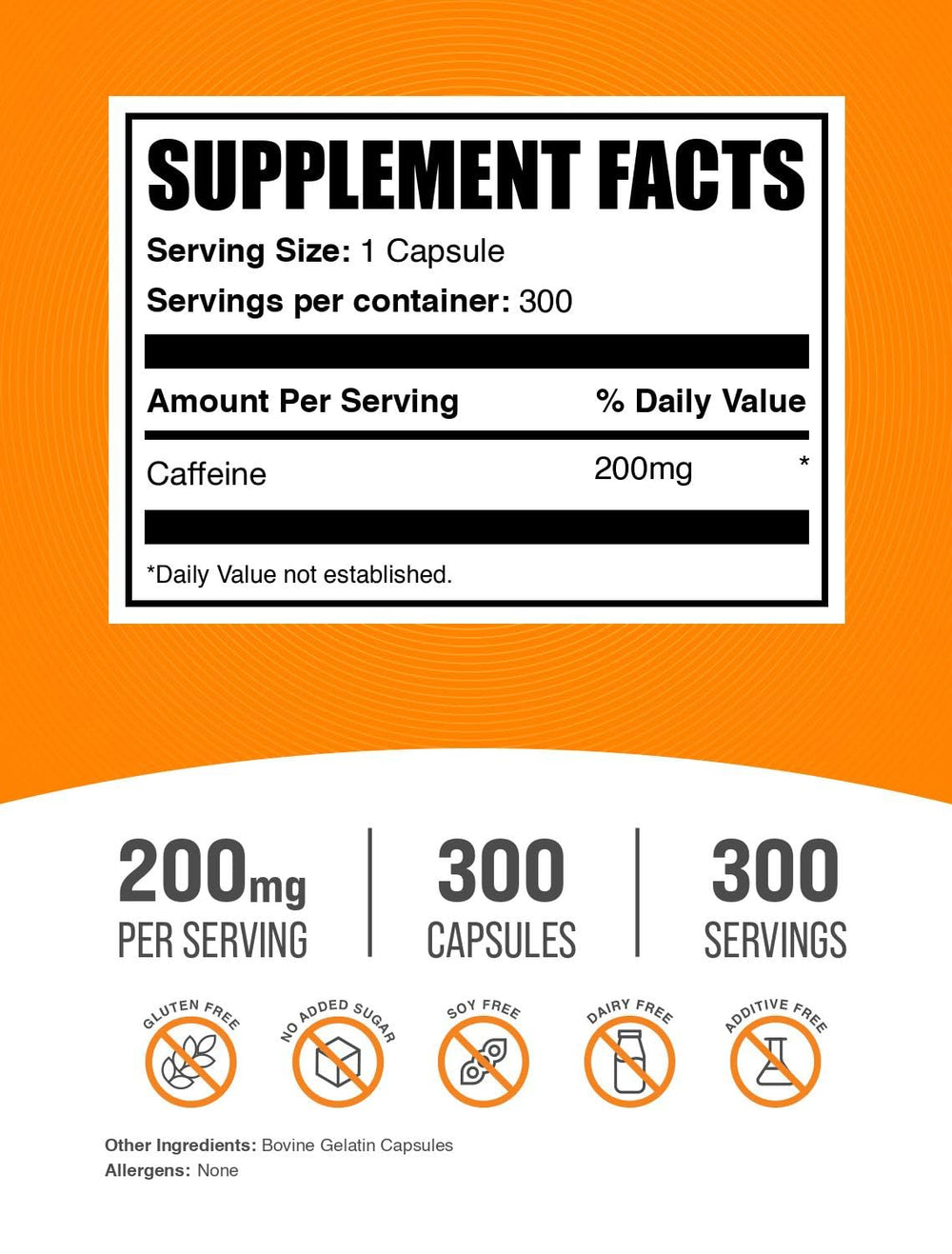 BulkSupplements caffeine capsules 200mg on table for easy on-the-go wakefulness.