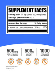 BulkSupplements Calcium Acetate Powder scoop measure for precise servings.