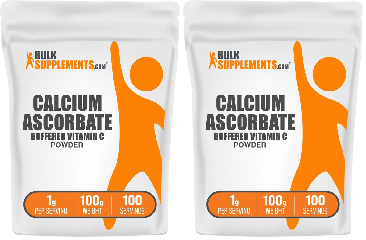 BulkSupplements Calcium Ascorbate Powder bottle for easy daily supplementation of calcium and vitamin C.