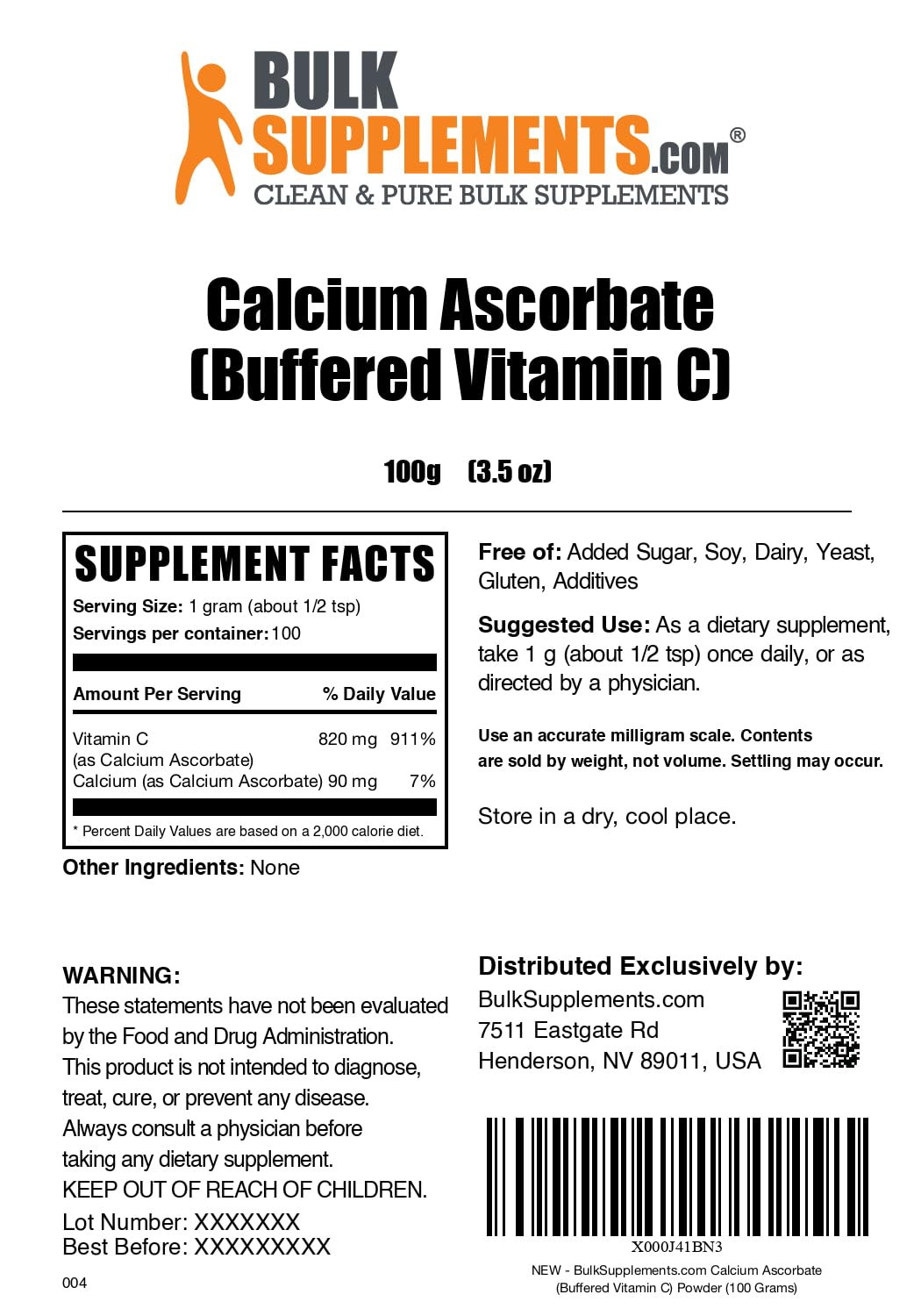 BulkSupplements Calcium Ascorbate Powder shaker-mix—portable vitamin C boost on the go.