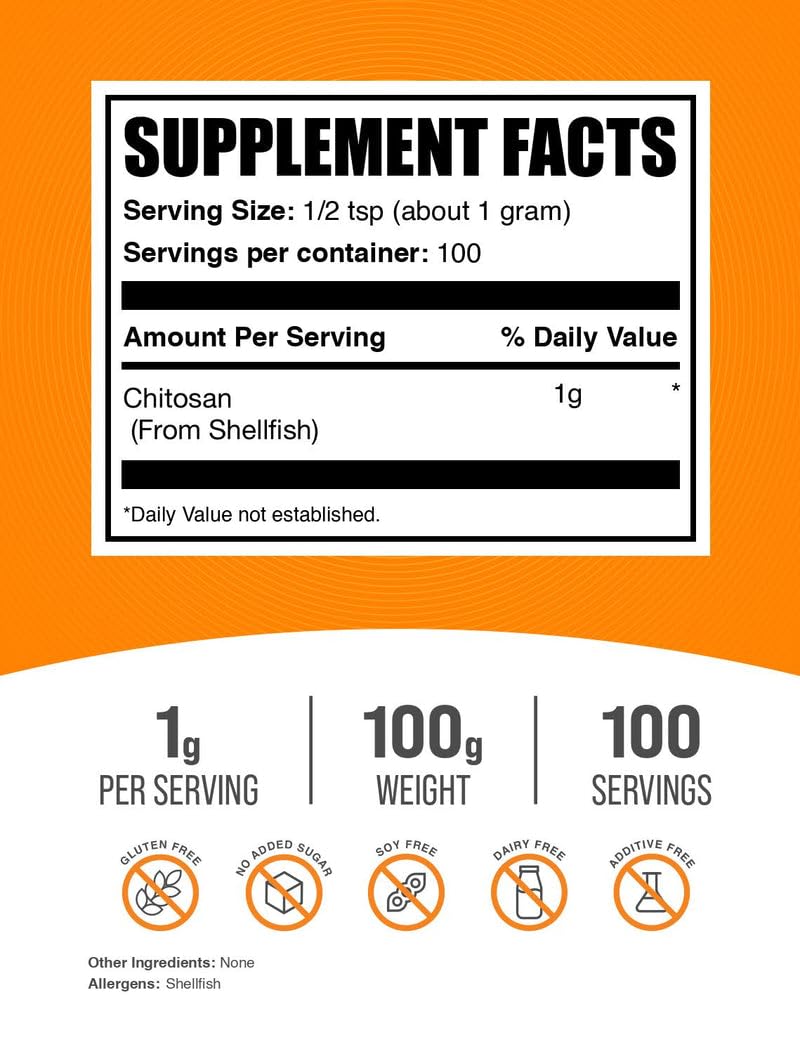 BulkSupplements Chitosan powder scoop ready to mix into drinks.